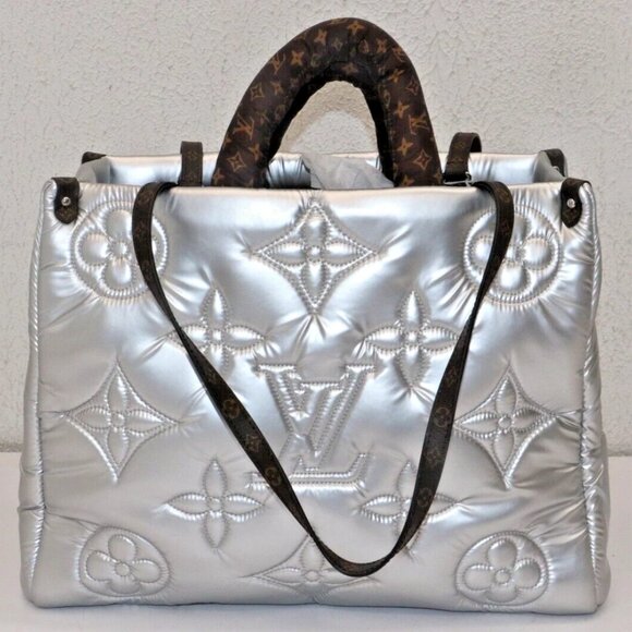 Louis Vuitton Econyl Onthego GM Pillow Silver Bag Puffer Giant Flower Monogram - Picture 2 of 14